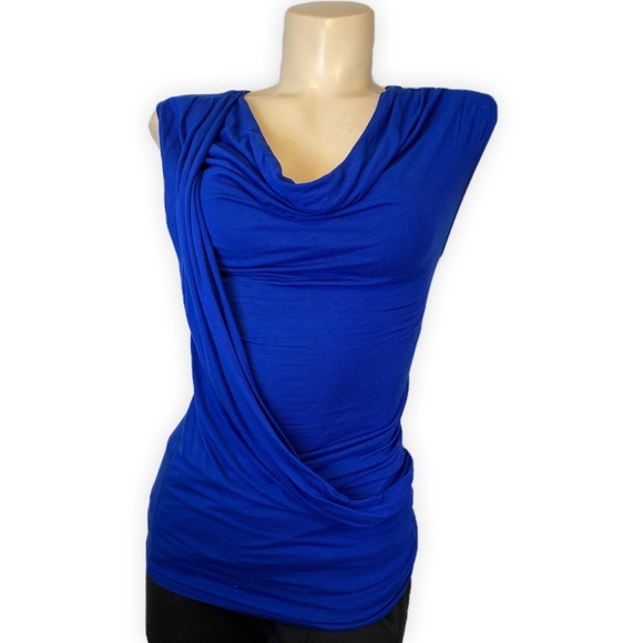 le chateau Tops - Le Chateau Solid Royal Blue Draped Cowl Neckline Sleeveless Tunic Top